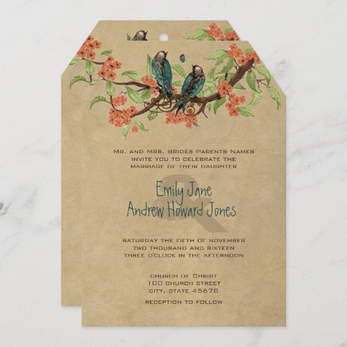 Die Cut Rustic Love Birds Wedding Invitations