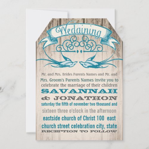 Die Cut Rustic Vintage Love bird Wedding Invitation