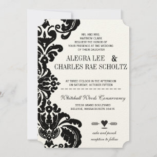 Die Cut Vintage Black Damask Wedding Invitation