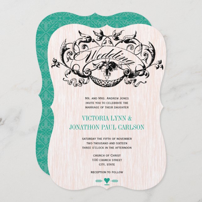 Die Cut Vintage Emerald Wedding Invitations (Front/Back)