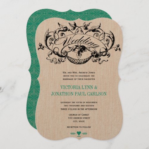 Die Cut Vintage Emerald Wedding Invitations