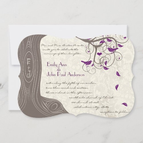 Die Cut Violet Bird Romantic Initials in the Trunk Invitation