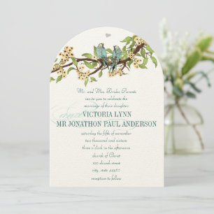 Die Cut Yellow Flowers Teal Aqua Bluebird Wedding Invitation