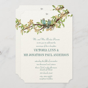 Die Cut Yellow Teal Aqua Blue Bird Wedding Invites