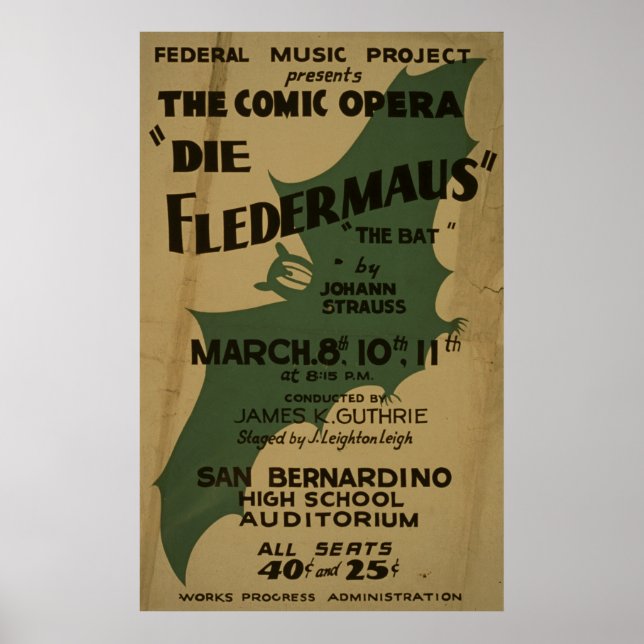 Die Fledermaus Strauss Vintage 1938 WPA Poster (Front)