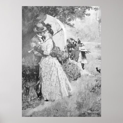 Die Gartenlaube 1895 Stolen Kiss in Black  White Poster