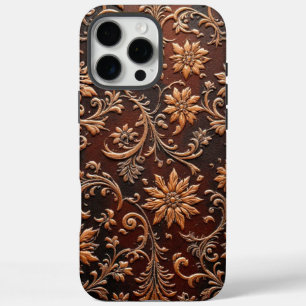Die-pressed floral embossed leather design iPhone 16 pro max case