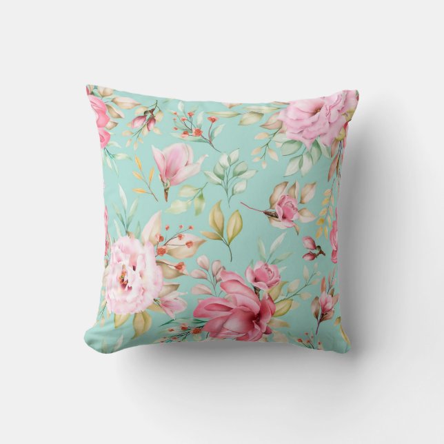 Die Watercolour Floral Blue Rose Seamless  Throw Pillow (Front)