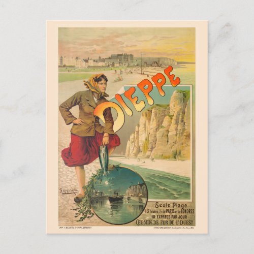 Dieppe France Vintage Travel Poster 1900 Postcard