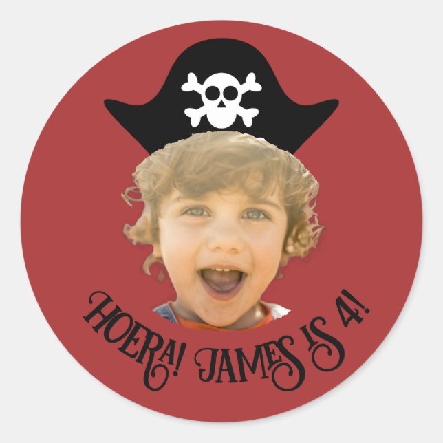 Dieprood Piraten Foto Sticker – Eigen Naam -  (Front)