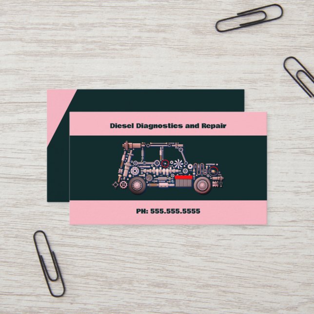 Diesel Auto Mechanic Business Card (Front/Back In Situ)