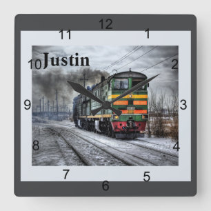 Diesel Locomotive Square Wall Clock