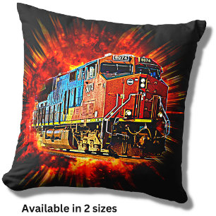 Diesel Locomotive Train Bursting Out   Throw Pillow