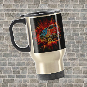 Diesel Locomotive Train Bursting Out Travel Mug
