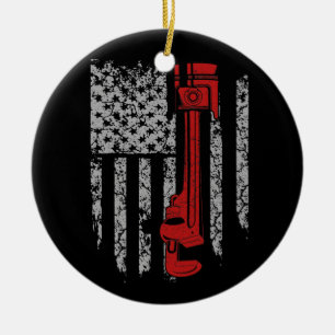 Diesel Mechanic America Flag Ceramic Ornament