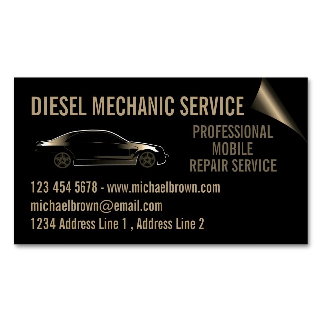 Diesel Mechanic Automotive Repair gold Business Card Magnet