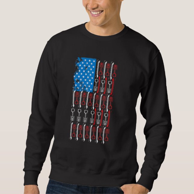 Diesel Mechanic Car Fixing American Flag Auto Repa Sweatshirt (Front)