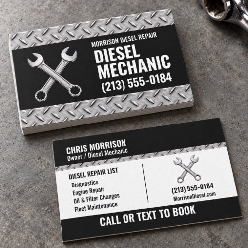 Diesel Mechanic Diamond Plate Business Card