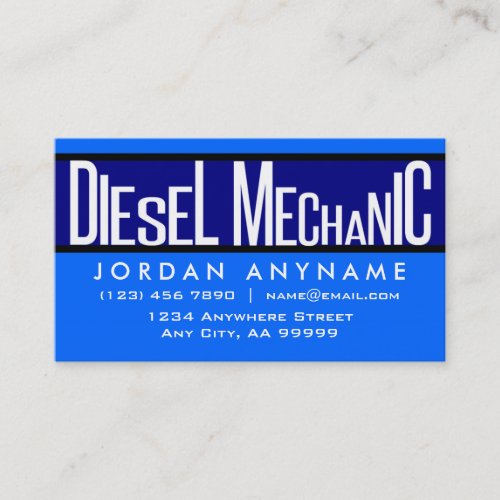 Diesel Mechanic Funky Text Blue Business Card