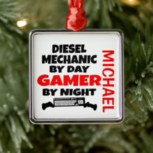 Diesel Mechanic Loves Playing Video Games Metal Ornament
