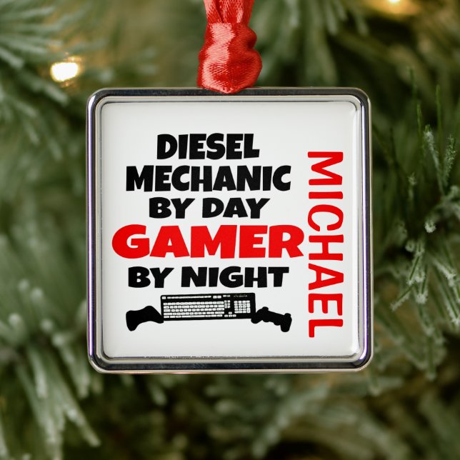 Diesel Mechanic Loves Playing Video Games Metal Ornament (Tree)