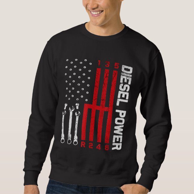 Diesel Mechanic Shifting Gear American Flag Drag R Sweatshirt (Front)