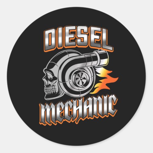 Diesel Mechanic Turbocharger Skull Classic Round Sticker