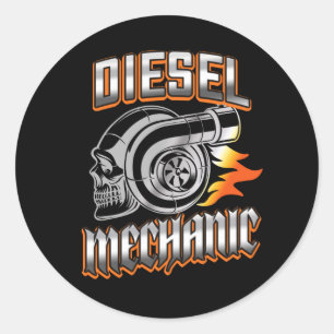Diesel Mechanic Turbocharger Skull Classic Round Sticker