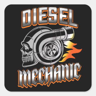 Diesel Mechanic Turbocharger Skull Square Sticker