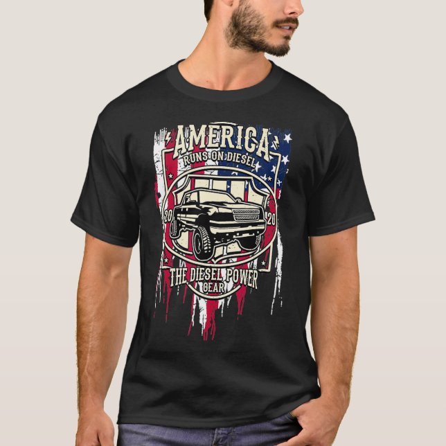 Diesel Power America US Flag Truck T-Shirt (Front)