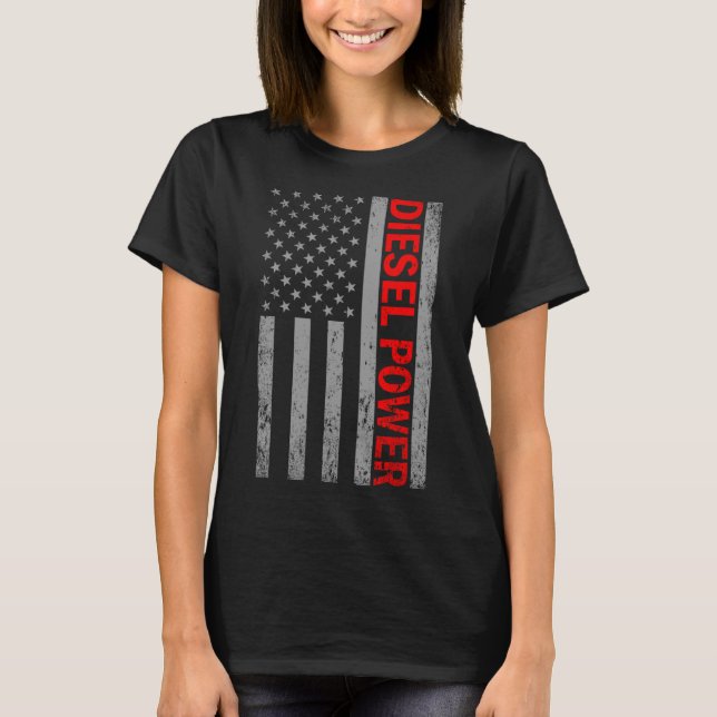 Diesel Power Usa Flag Truck Turbo Brothers Mechani T-Shirt (Front)
