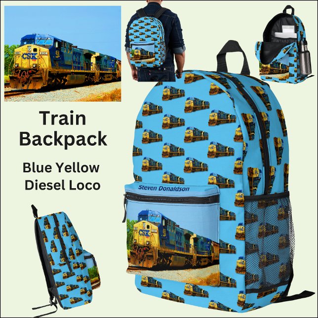Diesel Train Locomotive Engine  - Add Name Printed Backpack (Creator Uploaded)