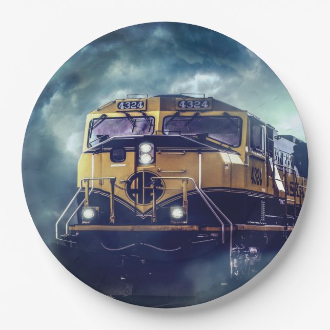 Diesel Train Locomotive Paper Plates (Front)