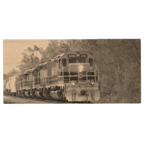 Diesel Train Locomotive Scenic Black and White Wood Flash Drive