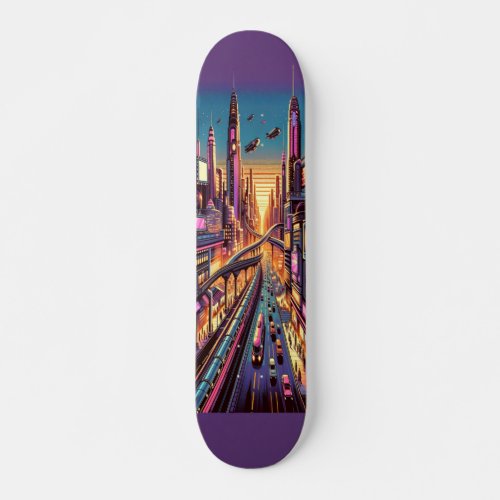 Dieselpunk Twilight Cityscape Deck Skateboard