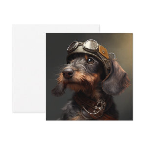 Dieselpunk Wirehaired Dachshund Steampunk Card