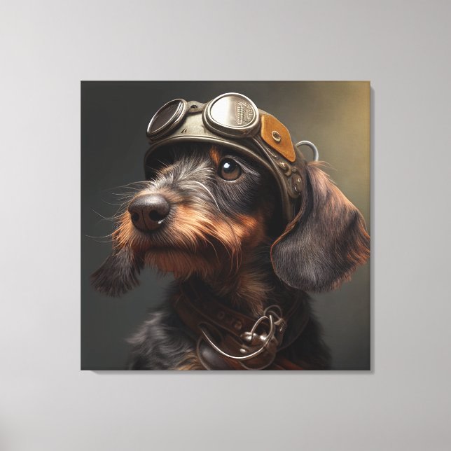 Dieselpunk Wirehaired Dachshund Steampunk Goggles Canvas Print (Front)