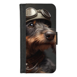 Dieselpunk Wirehaired Dachshund Steampunk Goggles iPhone 8/7 Wallet Case