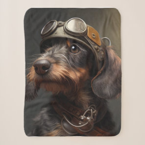 Dieselpunk Wirehaired Dachshund Steampunk Goggles Sherpa Blanket