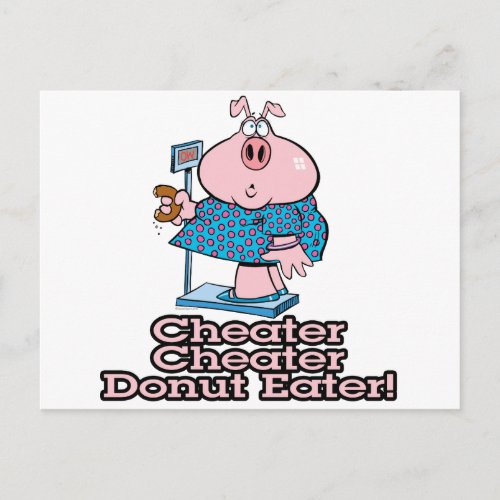 diet cheater donut eating piggy cartoon postcard