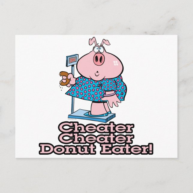 diet cheater donut eating piggy cartoon postcard (Front)