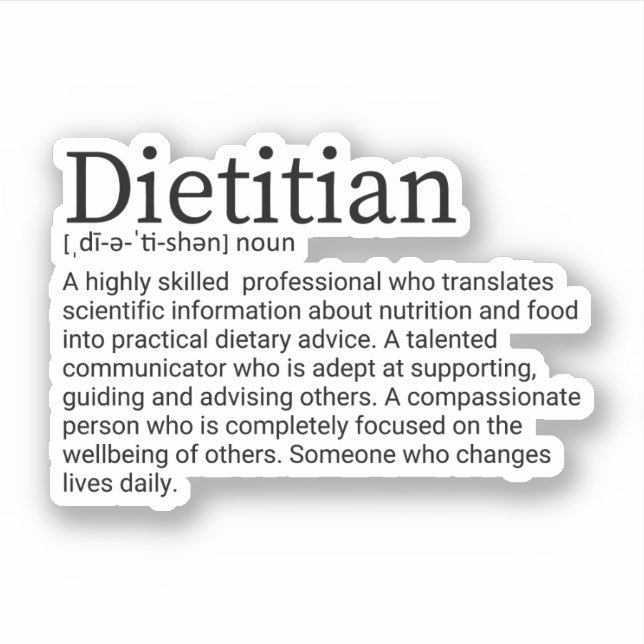 Dietitian Definition, Dietetics Gift Sticker (Front)