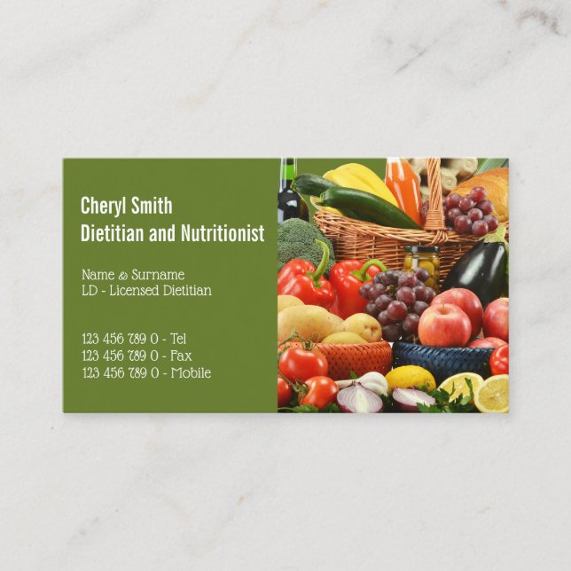 Dietitian Fruit Vegetable harvest basket photo Business Card (Front)