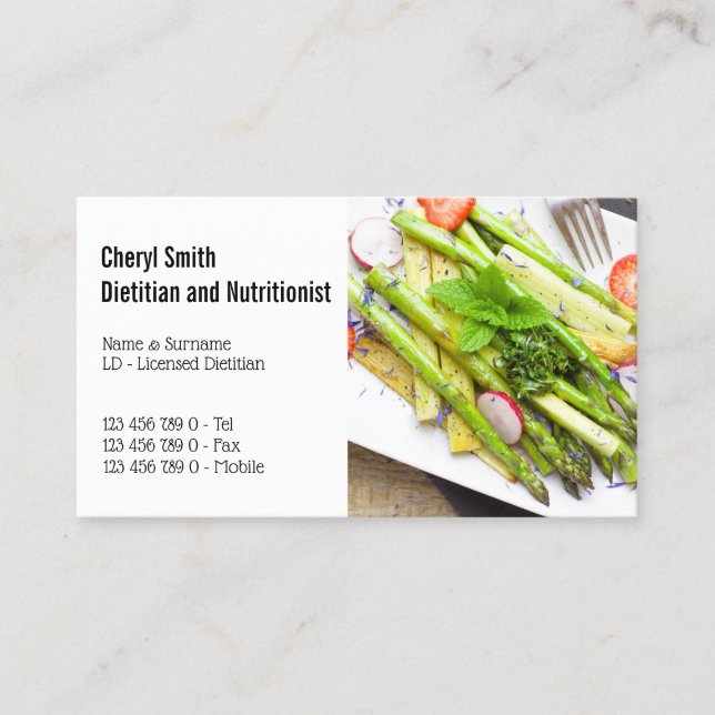 Dietitian healthy asparagus garden salad business card (Front)