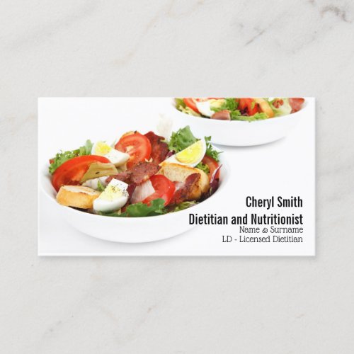 Dietitian healthy fresh salad in bowls minimalist business card