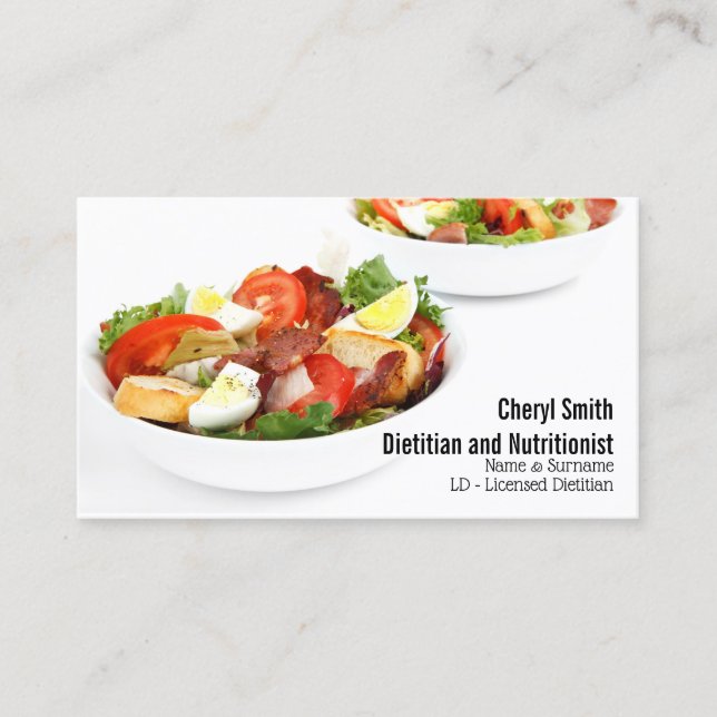 Dietitian healthy fresh salad in bowls minimalist business card (Front)