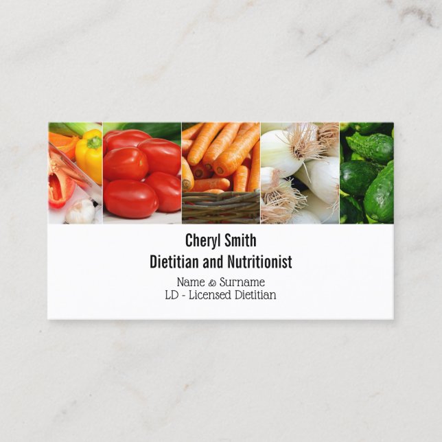 Dietitian healthy fresh vegetable photo collage business card (Front)