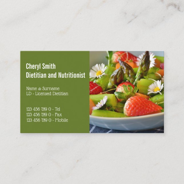 Dietitian healthy garden flower salad photo business card (Front)