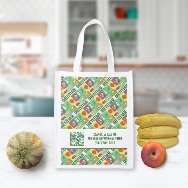 Dietitian Iconic Design Custom QR Code  Grocery Bag (Creator Uploaded)