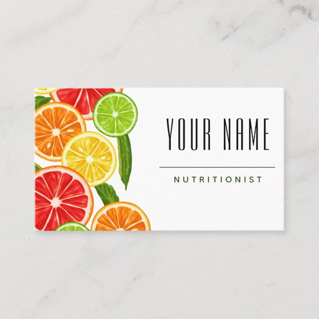 Dietitian Nutritionist Colorful Citrus Fresh Fruit Business Card (Front)